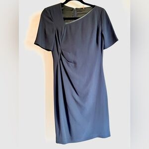 Elie Tahari Ginger Asymmetrical Leather Trim Dress - Navy Size 2